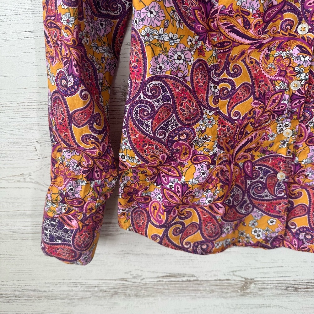 HAWES & CURTIS Mustard and Purple Floral Paisley Fitted Button Down Shirt UK 10 - Picture 8 of 11
